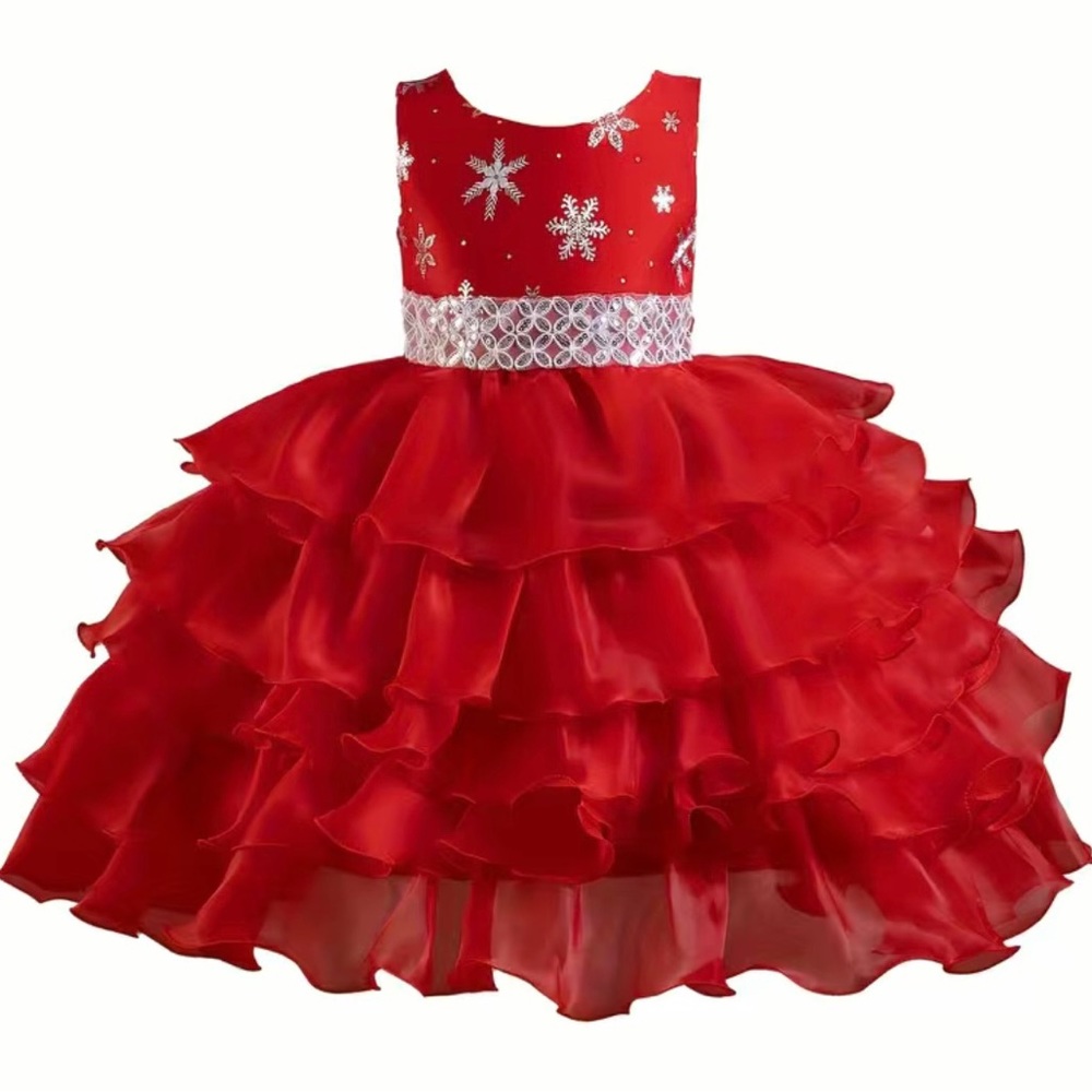 Girls Beautiful Red Dress with silver stars